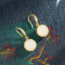 Load image into Gallery viewer, Natural Fine White Jade Round Earrings Vintage Style Retro Unique Craft Exquisite Women Silver Jewelry
