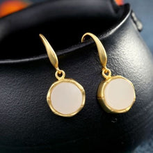 Load image into Gallery viewer, Natural Fine White Jade Round Earrings Vintage Style Retro Unique Craft Exquisite Women Silver Jewelry
