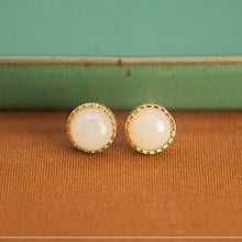 Load image into Gallery viewer, Natural Fine White Jade Earrings Vintage Retro Delicate Design Women&#39;s Silver Jewelry
