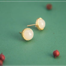 Load image into Gallery viewer, Natural Fine White Jade Earrings Vintage Retro Delicate Design Women&#39;s Silver Jewelry
