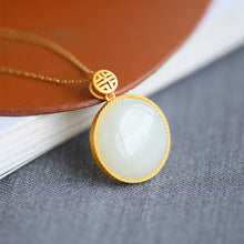 Load image into Gallery viewer, Natural Fine White Jade Round Pendant Necklace Vintage Classical Unique Craft Luxury Women&#39;s Jewelry
