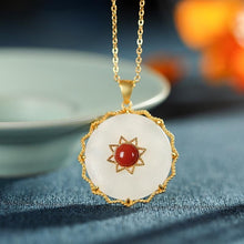 Load image into Gallery viewer, Natural Fine White Jade Southern Red Agate Round Pendant Necklace Vintage Style Retro Unique Craft Women&#39;s Jewelry
