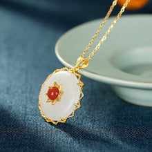 Load image into Gallery viewer, Natural Fine White Jade Southern Red Agate Round Pendant Necklace Vintage Style Retro Unique Craft Women&#39;s Jewelry
