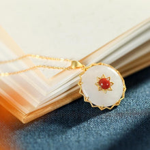 Load image into Gallery viewer, Natural Fine White Jade Southern Red Agate Round Pendant Necklace Vintage Style Retro Unique Craft Women&#39;s Jewelry
