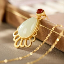 Load image into Gallery viewer, Natural Fine White Jade Water Drop Shaped Pendant Necklace Vintage Style Unique Women&#39;s Silver Jewelry
