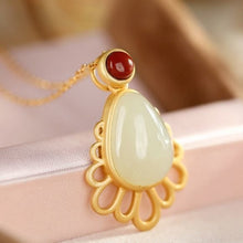 Load image into Gallery viewer, Natural Fine White Jade Water Drop Shaped Pendant Necklace Vintage Style Unique Women&#39;s Silver Jewelry
