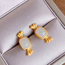 Load image into Gallery viewer, Natural Fine White Jade Candy Earrings Vintage Style Retro Exquisite Silver Jewelry
