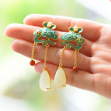 Load image into Gallery viewer, Natural Fine White Jade Drop Shaped Tassel Earrings Vintage Style Creative Elegant Luxury Women Silver Jewelry
