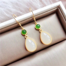 Load image into Gallery viewer, Lokaloca Natural Fine White Jade Drop Shaped Earrings
