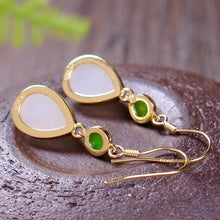 Load image into Gallery viewer, Lokaloca Natural Fine White Jade Drop Shaped Earrings
