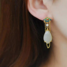 Load image into Gallery viewer, Natural Fine White Jade Drop Shaped Long Tassel Earrings Vintage Enamel Porcelain Charm Women&#39;s Jewelry
