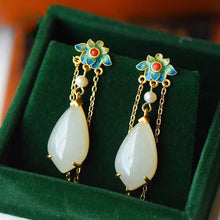 Load image into Gallery viewer, Natural Fine White Jade Drop Shaped Long Tassel Earrings Vintage Enamel Porcelain Charm Women&#39;s Jewelry
