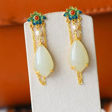 Load image into Gallery viewer, Natural Fine White Jade Drop Shaped Long Tassel Earrings Vintage Enamel Porcelain Charm Women&#39;s Jewelry
