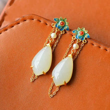 Load image into Gallery viewer, Natural Fine White Jade Drop Shaped Long Tassel Earrings Vintage Enamel Porcelain Charm Women&#39;s Jewelry
