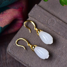 Load image into Gallery viewer, Natural Fine White Jade Exquisite Jade Orchid Ear Hook Vintage Style Retro  Bohemian Elegant Women&#39;s Silver Jewelry
