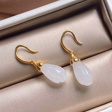 Load image into Gallery viewer, Natural Fine White Jade Exquisite Jade Orchid Ear Hook Vintage Style Retro  Bohemian Elegant Women&#39;s Silver Jewelry
