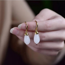 Load image into Gallery viewer, Natural Fine White Jade Exquisite Jade Orchid Ear Hook Vintage Style Retro  Bohemian Elegant Women&#39;s Silver Jewelry
