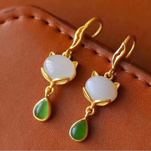 Load image into Gallery viewer, Lokaloca Natural Fine White Jade Cat Earrings
