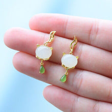 Load image into Gallery viewer, Lokaloca Natural Fine White Jade Cat Earrings
