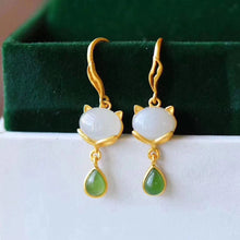 Load image into Gallery viewer, Lokaloca Natural Fine White Jade Cat Earrings
