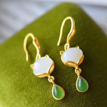 Load image into Gallery viewer, Lokaloca Natural Fine White Jade Cat Earrings
