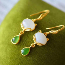 Load image into Gallery viewer, Lokaloca Natural Fine White Jade Cat Earrings
