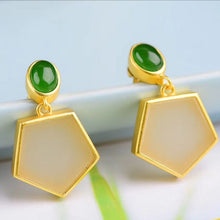 Load image into Gallery viewer, Natural Fine White Jade Geometric Earrings Vintage Style Retro Unique Craft Charm Women Silver Jewelry
