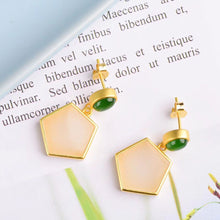 Load image into Gallery viewer, Natural Fine White Jade Geometric Earrings Vintage Style Retro Unique Craft Charm Women Silver Jewelry
