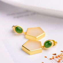 Load image into Gallery viewer, Natural Fine White Jade Geometric Earrings Vintage Style Retro Unique Craft Charm Women Silver Jewelry
