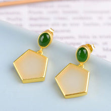 Load image into Gallery viewer, Natural Fine White Jade Geometric Earrings Vintage Style Retro Unique Craft Charm Women Silver Jewelry
