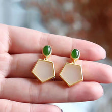 Load image into Gallery viewer, Natural Fine White Jade Geometric Earrings Vintage Style Retro Unique Craft Charm Women Silver Jewelry
