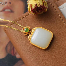 Load image into Gallery viewer, Natural Fine White Jade Square Pendant Necklace Vintage Style Retro Style Elegant Charm Women&#39;s Brand Jewelry
