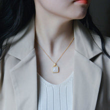 Load image into Gallery viewer, Natural Fine White Jade Square Pendant Necklace Vintage Style Retro Design Elegant Women&#39;s Jewelry
