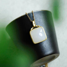 Load image into Gallery viewer, Natural Fine White Jade Square Pendant Necklace Vintage Style Retro Design Elegant Women&#39;s Jewelry
