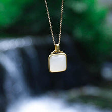 Load image into Gallery viewer, Natural Fine White Jade Square Pendant Necklace Vintage Style Retro Design Elegant Women&#39;s Jewelry
