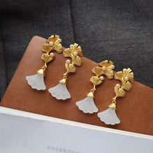 Load image into Gallery viewer, Lokaloca Natural Fine White Jade Ginkgo Leaf Earrings
