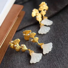 Load image into Gallery viewer, Lokaloca Natural Fine White Jade Ginkgo Leaf Earrings
