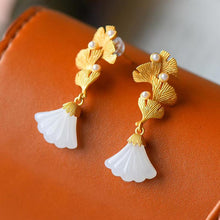 Load image into Gallery viewer, Lokaloca Natural Fine White Jade Ginkgo Leaf Earrings
