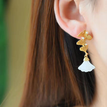 Load image into Gallery viewer, Lokaloca Natural Fine White Jade Ginkgo Leaf Earrings
