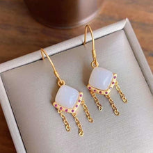 Load image into Gallery viewer, Natural Fine White Jade Earrings Vintage Retro Unique Ancient Golden Craft Charm Women&#39;s Silver Jewelry
