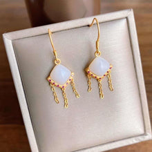 Load image into Gallery viewer, Natural Fine White Jade Earrings Vintage Retro Unique Ancient Golden Craft Charm Women&#39;s Silver Jewelry
