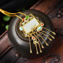 Load image into Gallery viewer, Natural Fine White Jade Geometric Tassel Pendant Necklace Vintage Retro Style Luxury Charm Women&#39;s Silver Jewelry
