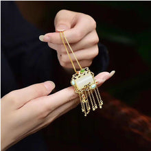 Load image into Gallery viewer, Natural Fine White Jade Geometric Tassel Pendant Necklace Vintage Retro Style Luxury Charm Women&#39;s Silver Jewelry
