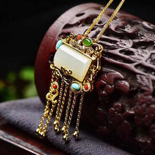 Load image into Gallery viewer, Natural Fine White Jade Geometric Tassel Pendant Necklace Vintage Retro Style Luxury Charm Women&#39;s Silver Jewelry
