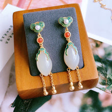 Load image into Gallery viewer, Natural Fine White Jade Tassel Earrings Vintage Style Retro Luxury Charm Designer Craft Silver Jewelry
