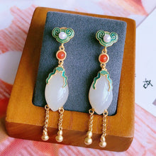 Load image into Gallery viewer, Natural Fine White Jade Tassel Earrings Vintage Style Retro Luxury Charm Designer Craft Silver Jewelry
