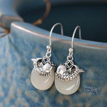 Load image into Gallery viewer, Natural Fine White Jade Earrings Vintage Style Retro Unique Exquisite Pattern Craftsmanship Charm Women&#39;s Silver Jewelry
