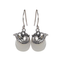 Load image into Gallery viewer, Natural Fine White Jade Earrings Vintage Style Retro Unique Exquisite Pattern Craftsmanship Charm Women&#39;s Silver Jewelry
