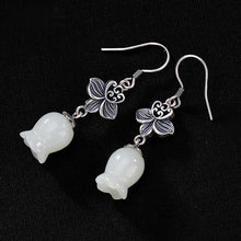 Load image into Gallery viewer, Natural Fine White Jade Lily of The Valley Earrings Vintage Style Retro Elegant Craft Charm Women&#39;s Silver Jewelry
