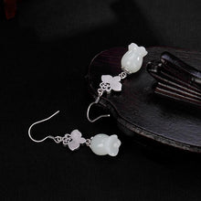 Load image into Gallery viewer, Natural Fine White Jade Lily of The Valley Earrings Vintage Style Retro Elegant Craft Charm Women&#39;s Silver Jewelry
